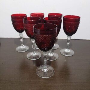 Vtg Set of 7 Luminarc Cristal D'Arques-Durand Ruby Red France Goblets Glasses 8"